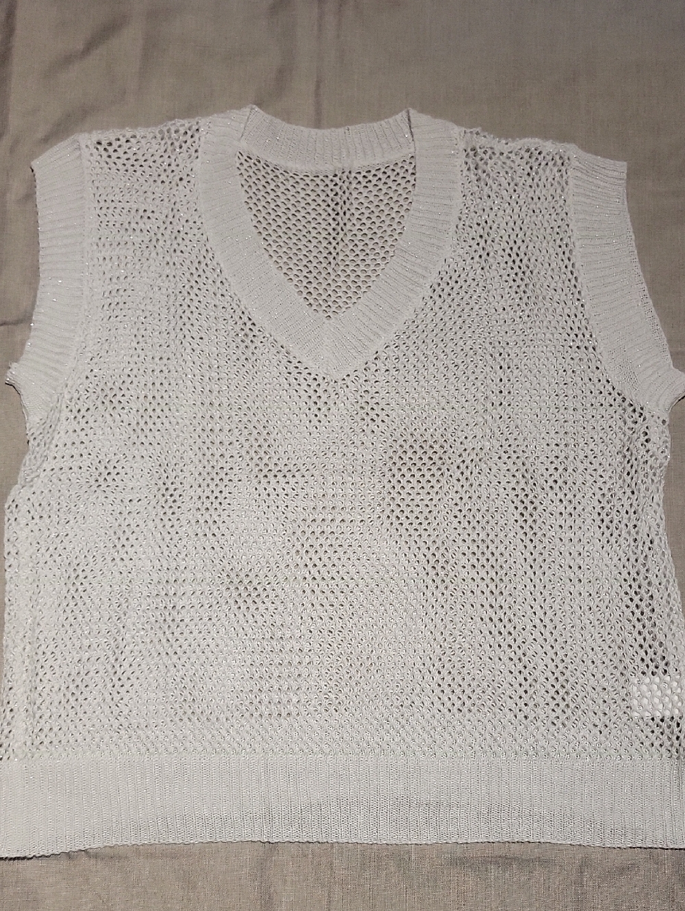 Women's White Open-Knit V-Neck Sweater Vest